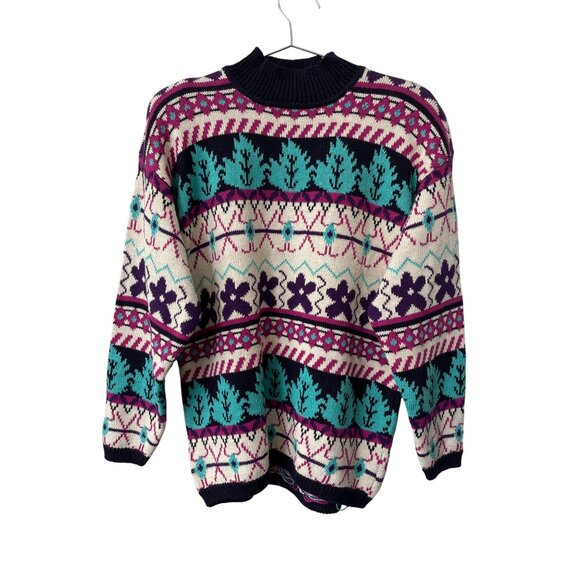 Vintage 90s Classic New England Pullover Sweater Size Medium Floral Deadstock NE - Picture 1 of 7